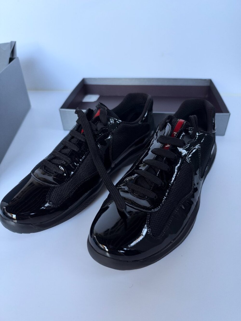 Prada Men's Linea Rossa America's Cup Patent Leather Sneaker, Black 9.5/10 US - Picture 2 of 11